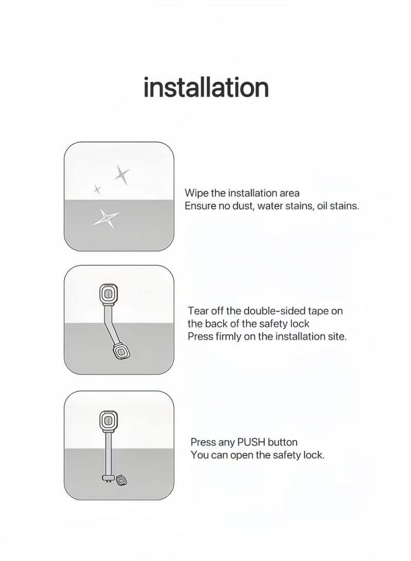 Premium Child Safety Lock, Made Of Eco-Friendly Abs And Pvc Materials, Genuine 3M Double-Sided Tape, Press-To-Unlock, Suitable For Corner Installation In Homes, Upgraded Safety Protection, Gray  - Image 3