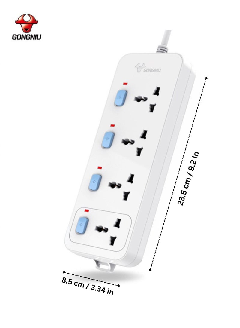غونغنيو سلك تمديد كهربائي متعدد المنافذ بطول 3 أمتار مزود بأربعة مقابس عالمية، ومفاتيح فردية، وفتحات للتعليق، مناسب للاستخدام المنزلي والمكتبي. - Image 2