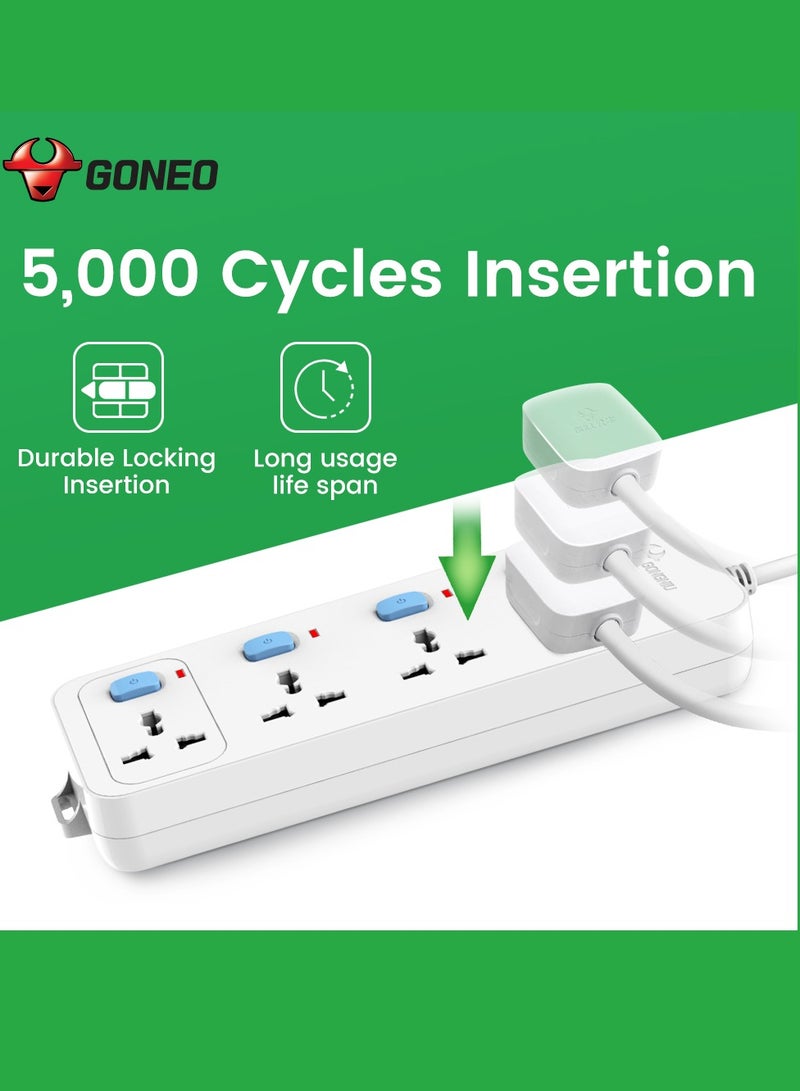 غونغنيو سلك تمديد كهربائي متعدد المنافذ بطول 3 أمتار مزود بأربعة مقابس عالمية، ومفاتيح فردية، وفتحات للتعليق، مناسب للاستخدام المنزلي والمكتبي. - Image 3