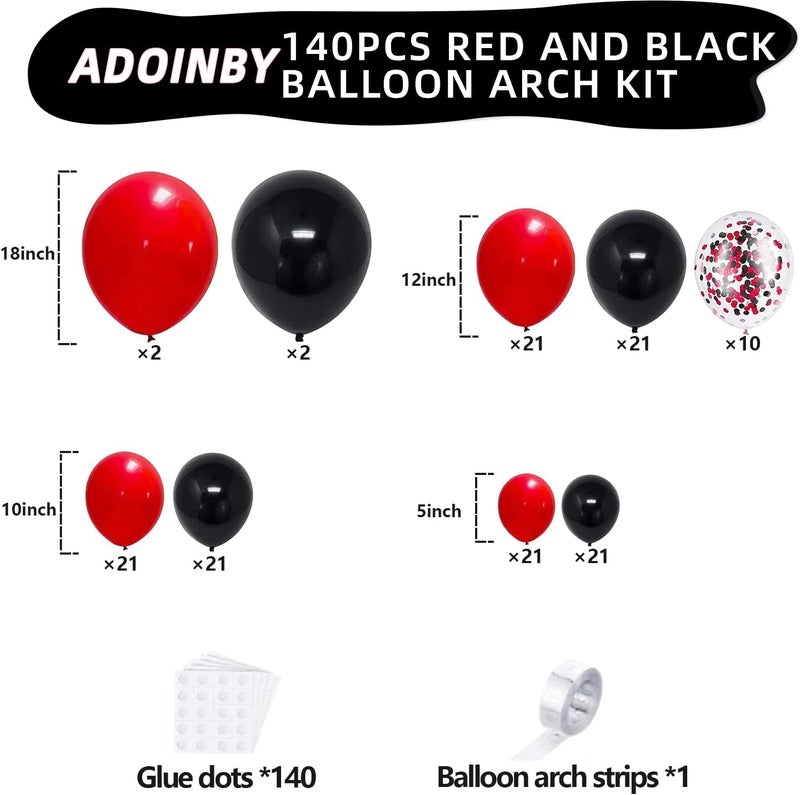 ADOINBY Red and Black Balloon Arch Kit - 140Pcs Party Balloon Garland for Birthday, Wedding, Graduation, and Anniversaries - Image 2