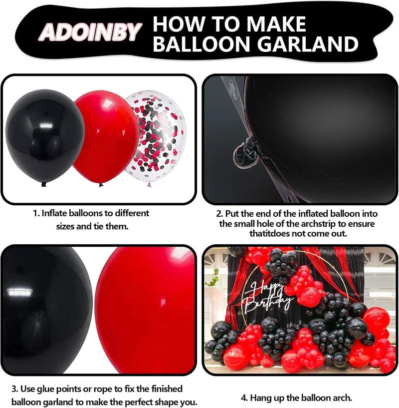 ADOINBY Red and Black Balloon Arch Kit - 140Pcs Party Balloon Garland for Birthday, Wedding, Graduation, and Anniversaries - Image 3