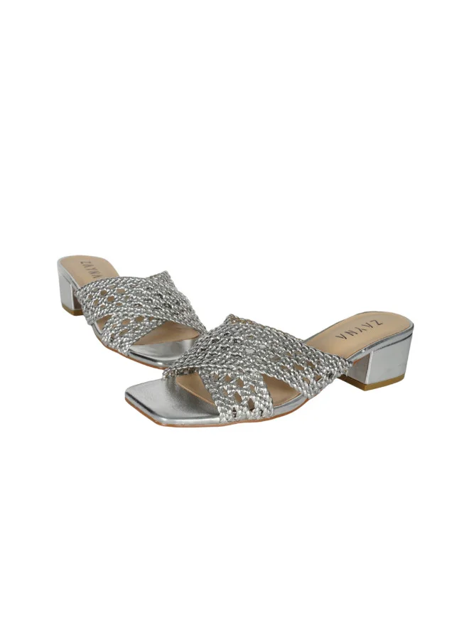 ZAYNA 221-26 Zayna Ladies  Fashion Mid Heel Slip on C-078 Silver