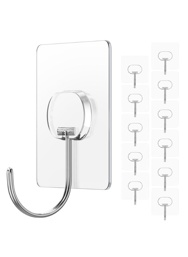 12-Pack Stainless Steel Hooks - Invisible Heavy Duty Adhesive Waterproof Wall Hooks, Max 5kg Load, Strong Wall Hooks for Towels  Coats, Waterproof Transparent Hooks for Bathroom, Shower, Kitchen (6.3*6.3 Cm) - Image 1