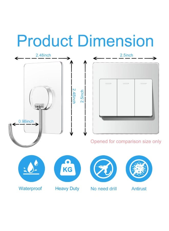 12-Pack Stainless Steel Hooks - Invisible Heavy Duty Adhesive Waterproof Wall Hooks, Max 5kg Load, Strong Wall Hooks for Towels  Coats, Waterproof Transparent Hooks for Bathroom, Shower, Kitchen (6.3*6.3 Cm) - Image 2