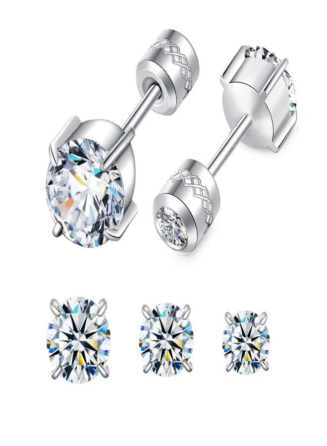 Hopply 3 Pairs Hypoallergenic Titanium Earrings for Sensitive Ears,Screw Back Surgical Stainless Steel 5A Cubic Zirconia Piercing Sleeper Stud Earrings (3 Pairs CZ White/345mm) - Image 1