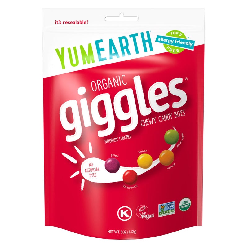 YumEarth Organic Giggles Chewy Candy - Allergy Friendly, No Artificial Dyes, Non GMO, Gluten Free, Fruit Flavored, Vegan Candy Snacks with No Artificial Flavors, 5 oz (Pack of 1) - Image 1