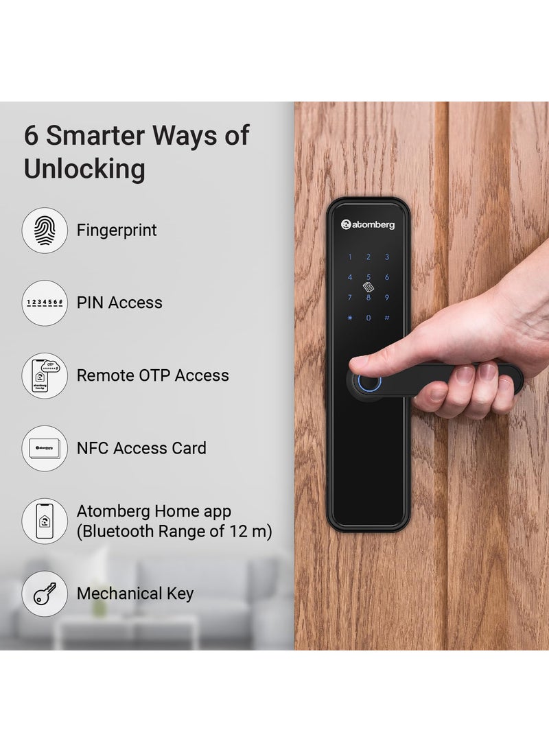 atomberg Atomberg Azhero Smart Door Lock 6 Ways Unlocking Fingerprint PIN Remote OTP NFC Card Atomberg App Data Stored in India Key 2 Stainless Steel Bolt 2 Year Warranty Black  - Image 2