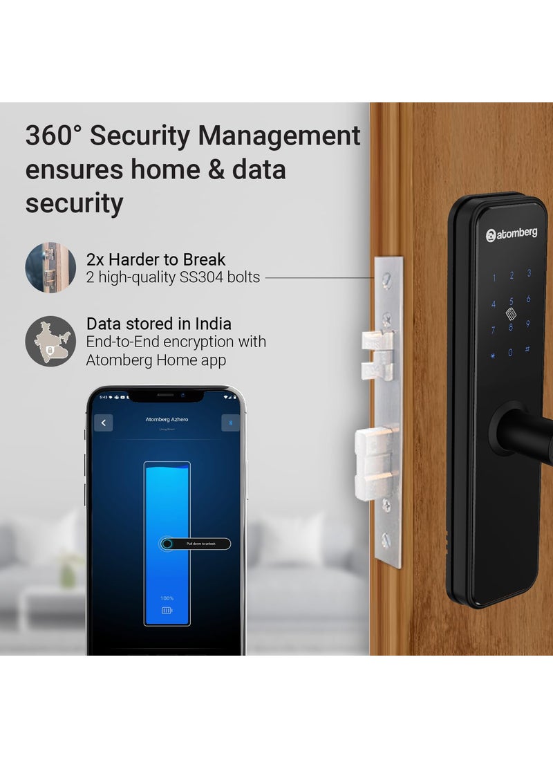 atomberg Atomberg Azhero Smart Door Lock 6 Ways Unlocking Fingerprint PIN Remote OTP NFC Card Atomberg App Data Stored in India Key 2 Stainless Steel Bolt 2 Year Warranty Black  - Image 3