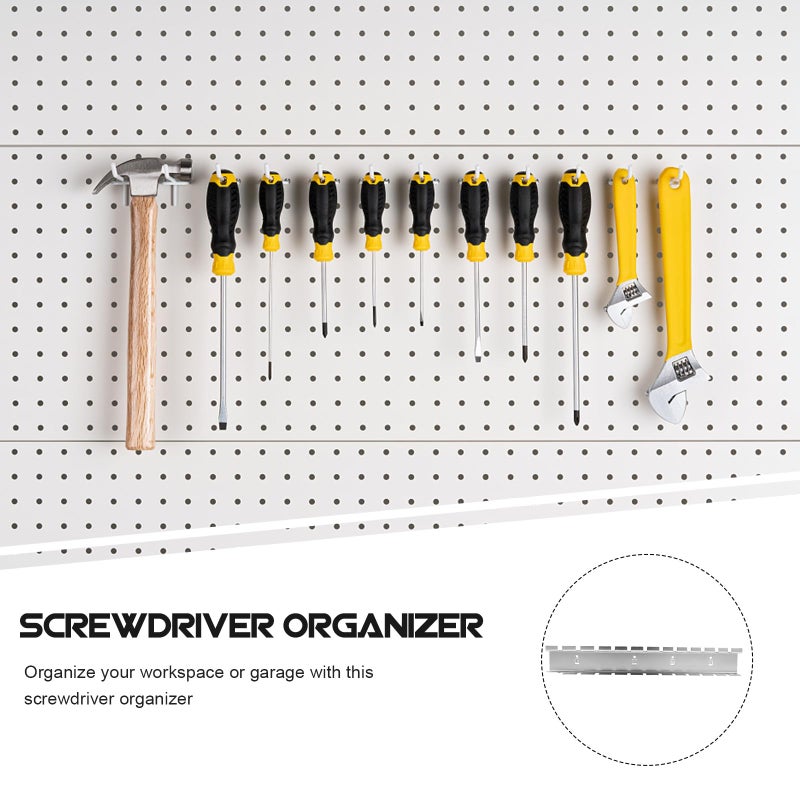 Pegboard Tool Holder Wall Mount Rack with Metal Hooks for Wrench and Screwdriver Storage 370mm Wide - Image 4