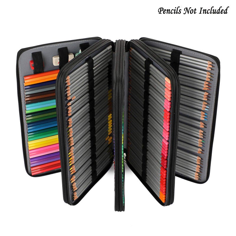 BTSKY 300 Slots Colored Pencil Organizer - Deluxe PU Leather Pencil Case Holder with Handle Strap Pencil Box Large for Colored Pencils Watercolor Pencils Black - Image 4