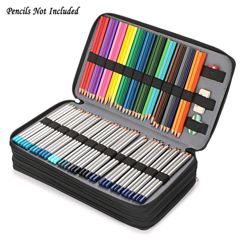 BTSKY 300 Slots Colored Pencil Organizer - Deluxe PU Leather Pencil Case Holder with Handle Strap Pencil Box Large for Colored Pencils Watercolor Pencils Black - Image 2