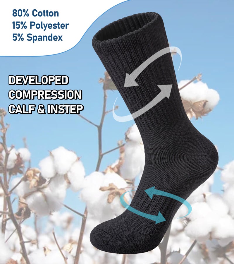FNOVCO Women's Hiking Walking Running Crew Socks Thick Cushioned Athletic Compression Socks 5 Pairs (Black, 5-8) - Image 3