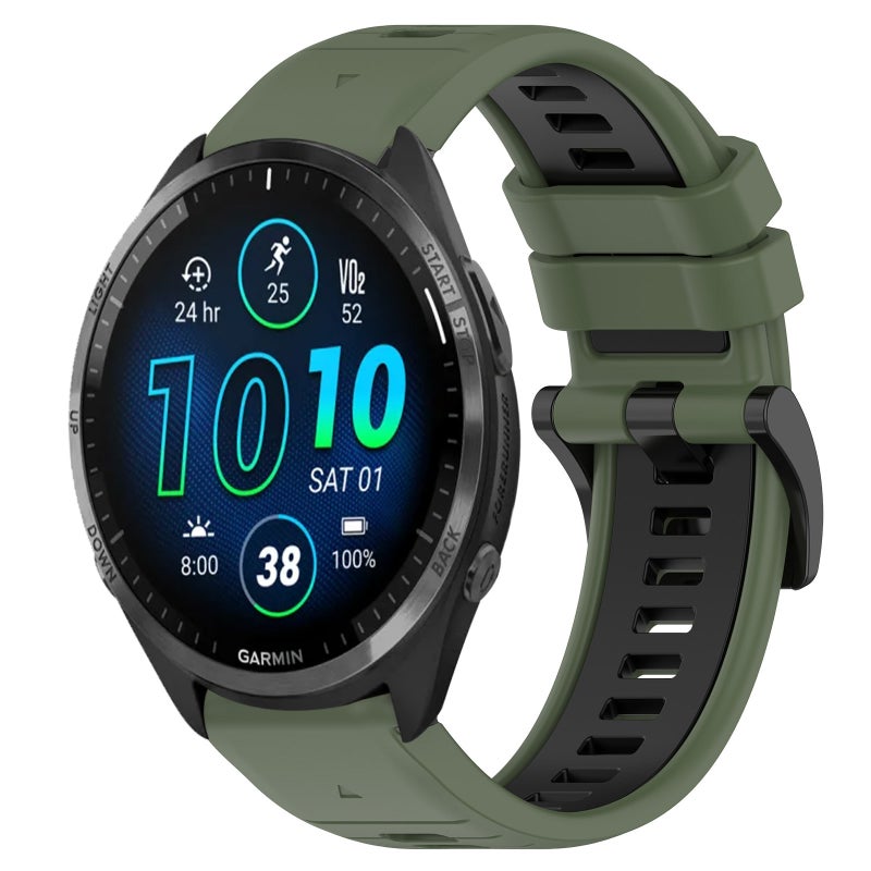 S-TOP For Garmin Forerunner 965 Sports Two-Color 22mm Silicone Watch Band(Olive Green+Black) - Image 1