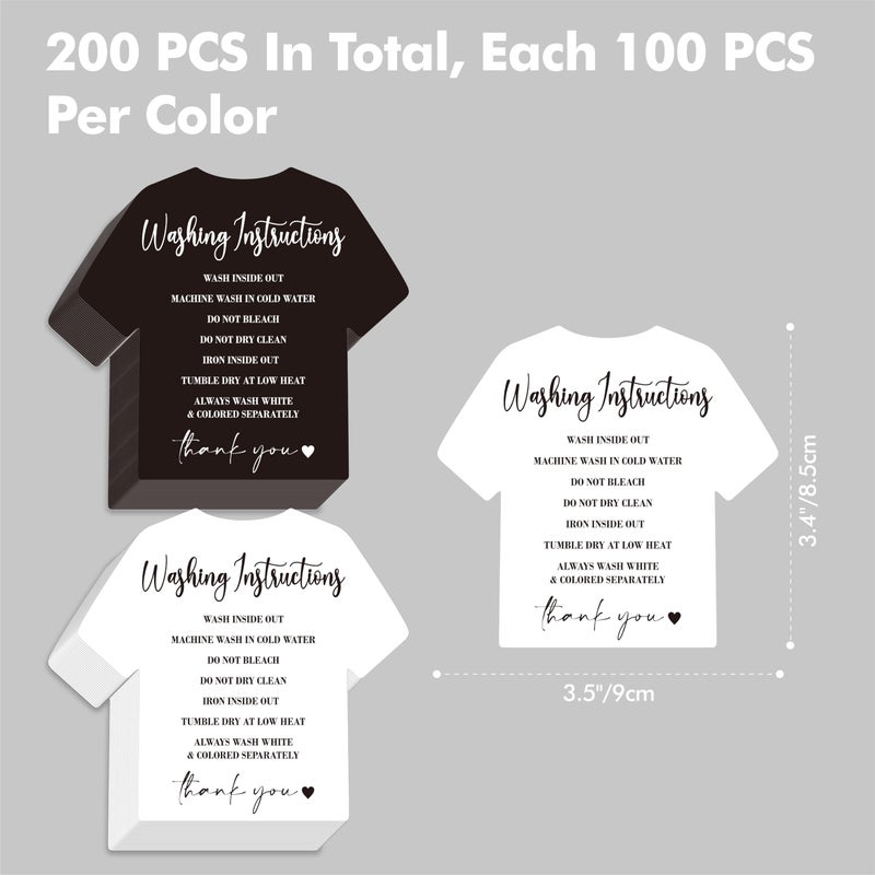 Gethelud 200 PCS Washing Instruction Cards, Clothes T Shirt Cleaning Care Instruction Insert Customer Direction Card for Small Business Packaging Online Shop Owner (3.5â€ x 3.4â€, Black & White) - Image 2