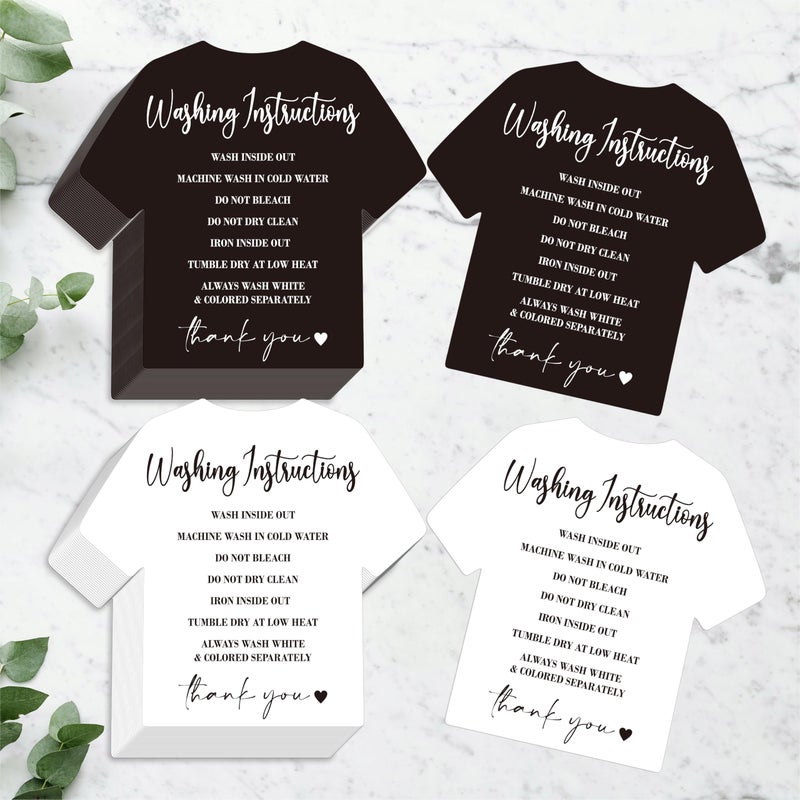 Gethelud 200 PCS Washing Instruction Cards, Clothes T Shirt Cleaning Care Instruction Insert Customer Direction Card for Small Business Packaging Online Shop Owner (3.5â€ x 3.4â€, Black & White) - Image 1