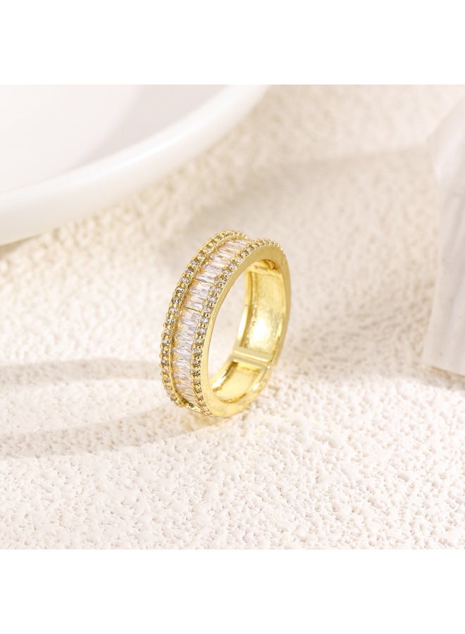 European And American Popular Exaggerated Ladder Square Zircon High-grade Sense Open Ring Uni All-match Copper Color-retaining Electroplated Ring