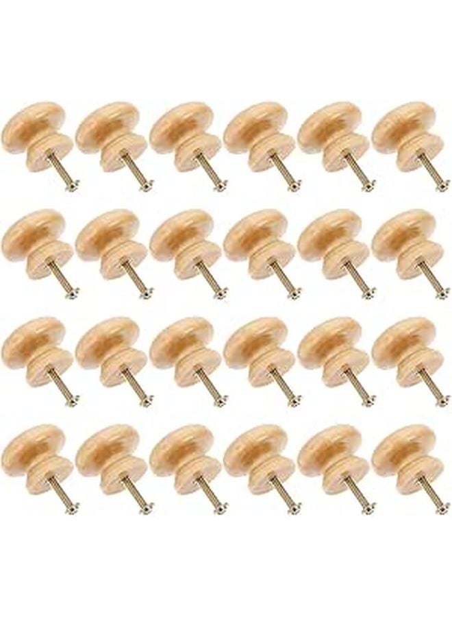 24 Natural Wood Round Cabinet Knobs 1 Inch Drawer Handles Mushroom Pulls for Furniture - Image 1