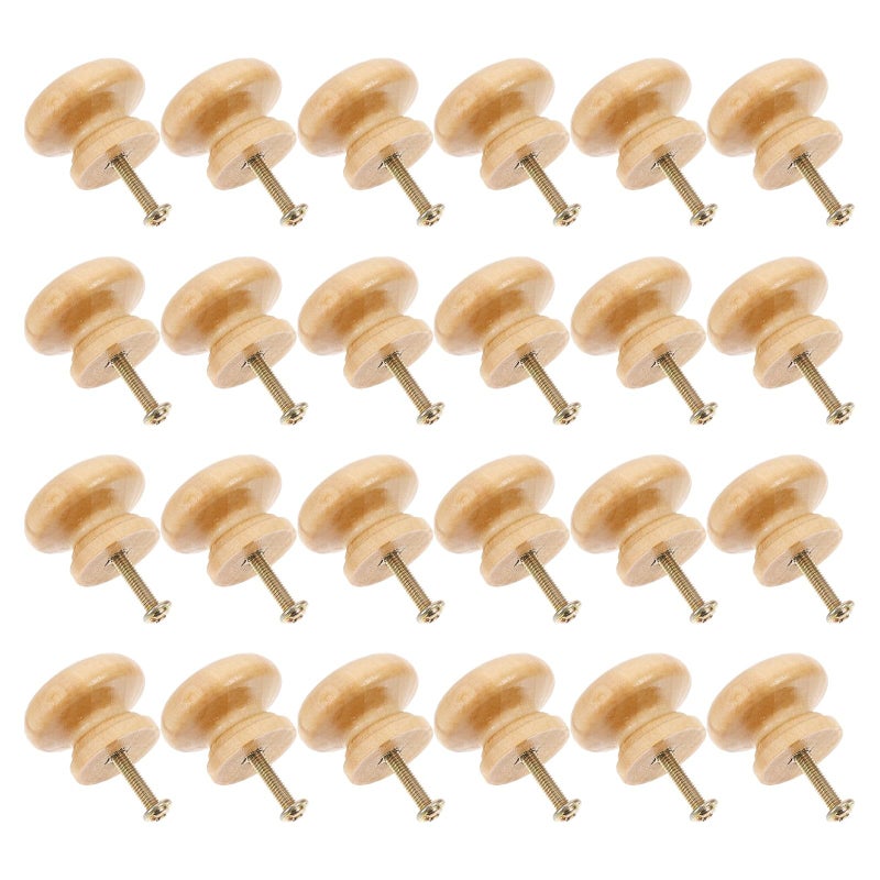 24 Natural Wood Round Cabinet Knobs 1 Inch Drawer Handles Mushroom Pulls for Furniture - Image 2