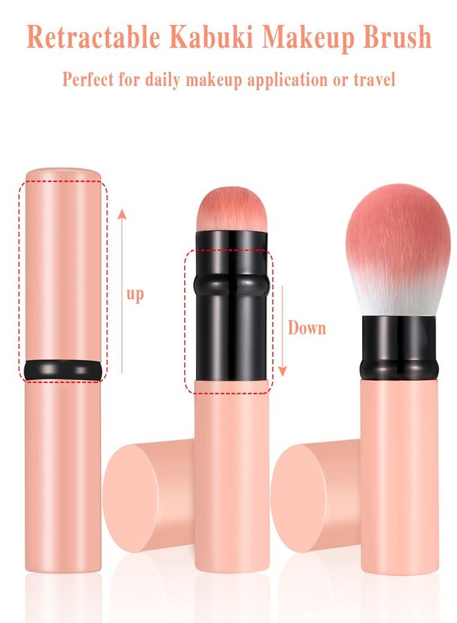 Falliny Retractable Kabuki Makeup Brush, Travel Face Blush Brush, Portable Powder Brush with Cover for Blush, Bronzer, Buffing, Flawless Powder Cosmetics - Image 2