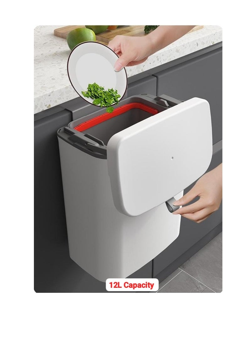 BAIG 12L Wall Mounted Hanging Trash Bin For Kitchens Cabinet Door With Lid Kitchen Bin Garbage Cans Counter Bins Trash Can Kitchen  - Image 4