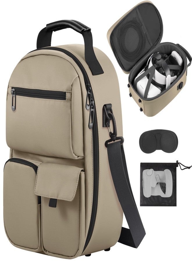 FOREGOER Carrying Case for Meta Quest 3/Oculus Quest 2, Hard Travel Storage Case Compatible with Meta Oculus Quest 2 Headset, Quest Pro and Accessories, VR All-in-One Gaming Headset (khaki) - Image 1