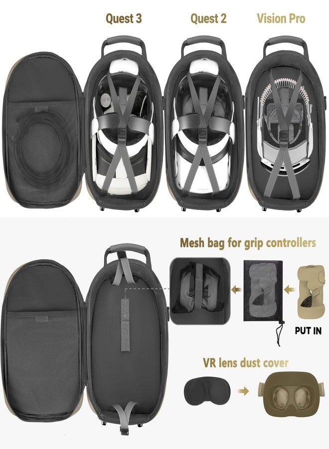 FOREGOER Carrying Case for Meta Quest 3/Oculus Quest 2, Hard Travel Storage Case Compatible with Meta Oculus Quest 2 Headset, Quest Pro and Accessories, VR All-in-One Gaming Headset (khaki) - Image 2