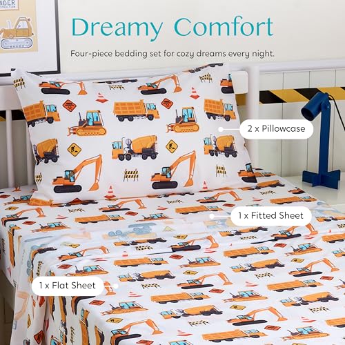 Joiedomi Kids Full Sheet Set Construction Vehicle - 4 Piece Soft Microfiber Bed Sheets - Deep Pocket Wrinkle Free, Cozy Toddler Bedding Set, Fade Resistant Breathable for Boys Girls Teens - Image 3