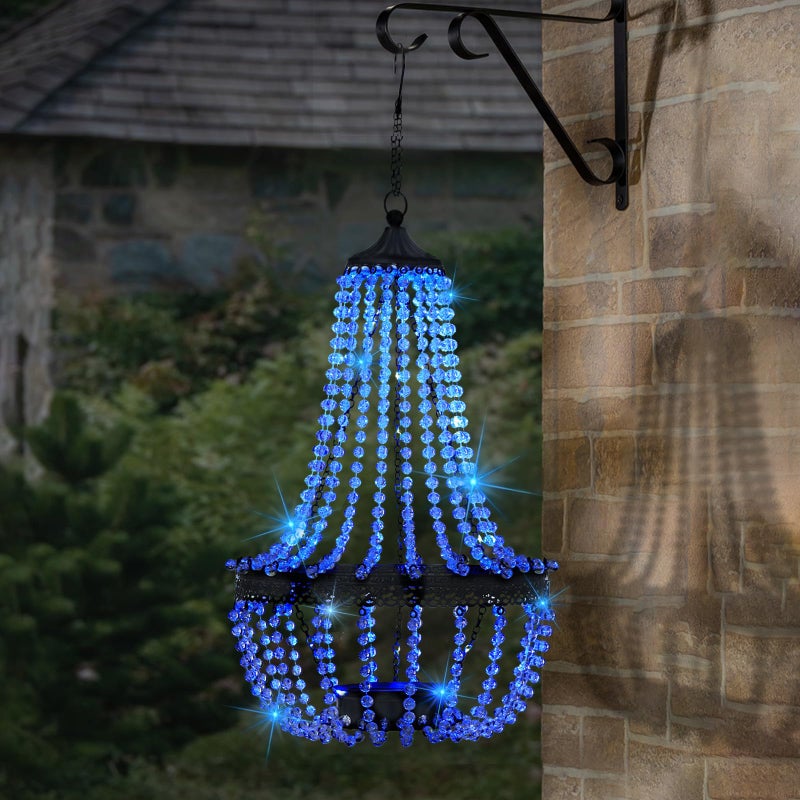 SUNNYPARK Hanging Solar Lantern Outdoor, 28â€ Modern Clear Crystal Acrylic Chandelier with 30 Warm White Lights S Hook for Garden, Yard, Patio, Gazebo Decorations - Image 5
