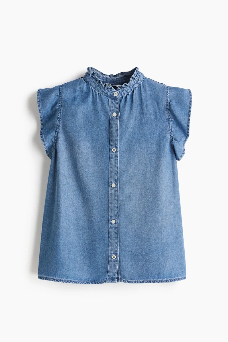 H&M Frill-trimmed denim blouse