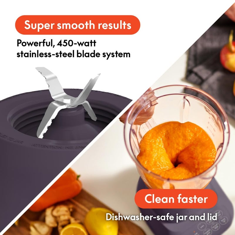 bella 10 Speed Countertop Blender, Juicer & Smoothie Maker, Fits-anywhereâ„¢ Kitchenware, Slim Flip & Store Design, Dishwasher Safe 48oz Capacity Pitcher & Lid, Stainless Steel Blade, 450 Watt, Plum - Image 3