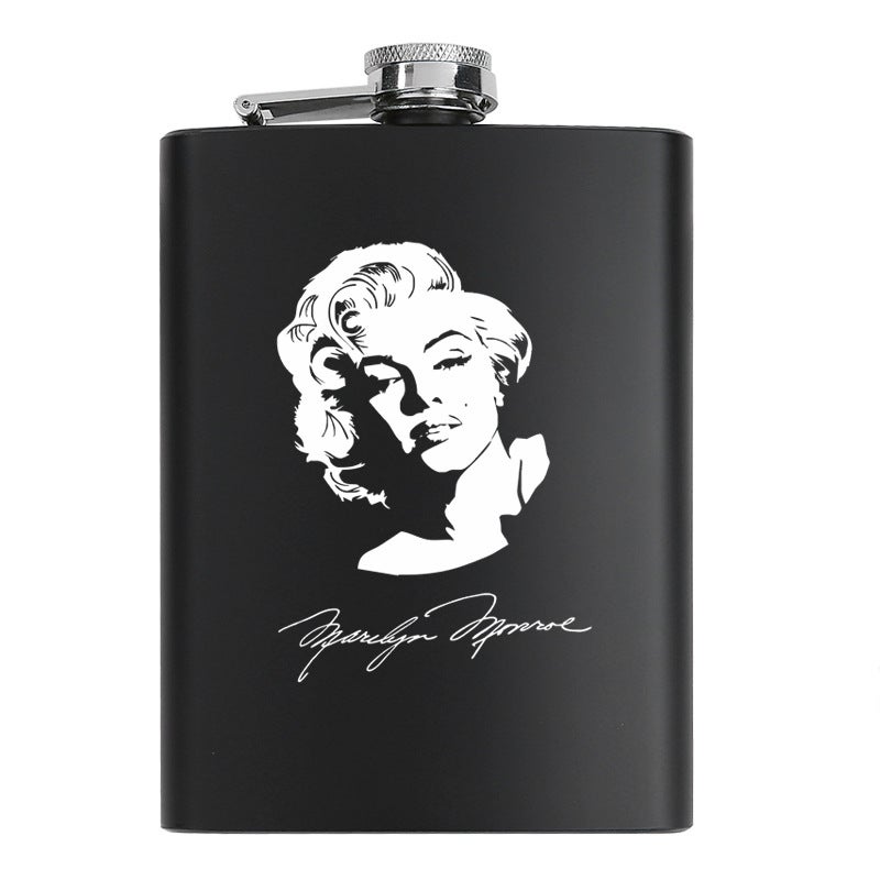8 oz black stainless steel hip flask bottle celebrity idol souvenir gift elvis lennon jackson guevara Monroe 