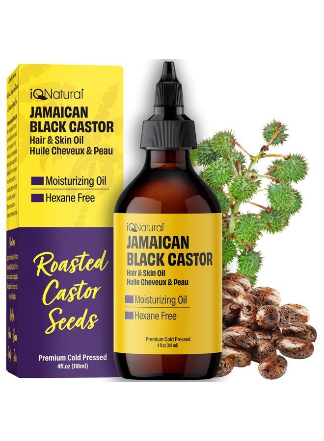 IQ Natural زيت الخروع الأسود الجامايكي العضوي المضغوط على البارد 4 أونصات لنمو الشعر وفروة الرأس الجافة والتالفة - بدون رائحة، خالي من الهكسان - Image 1