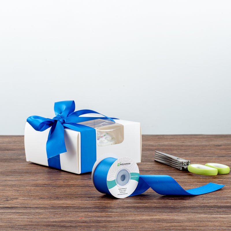 Restaurantware-Gift Tek 10 Yards x 1.5 Inch Satin Ribbon, 10 Single Faced Fabric Ribbon - Wide, Vibrant, Royal Blue Polyester Ribbons, Solid Colored, For Gift Wrapping, Crafts, Weddings, Parties - Image 4