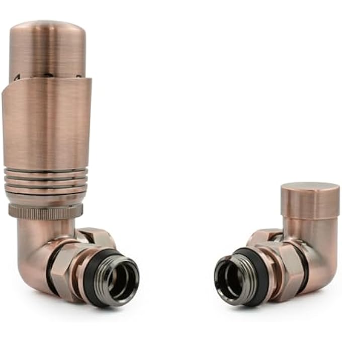 ANTIQUE COPPER CASCADE CORNER MODERN TRV THERMOSTATIC RADIATOR VALVE (PAIR) INCLUDES A CORNER TRV BODY & ONE LOCK SHIELD. FOR QUICK & EASY TEMPERATURE CONTROL. PERFECT FOR ENERGY SAVING. - Image 2