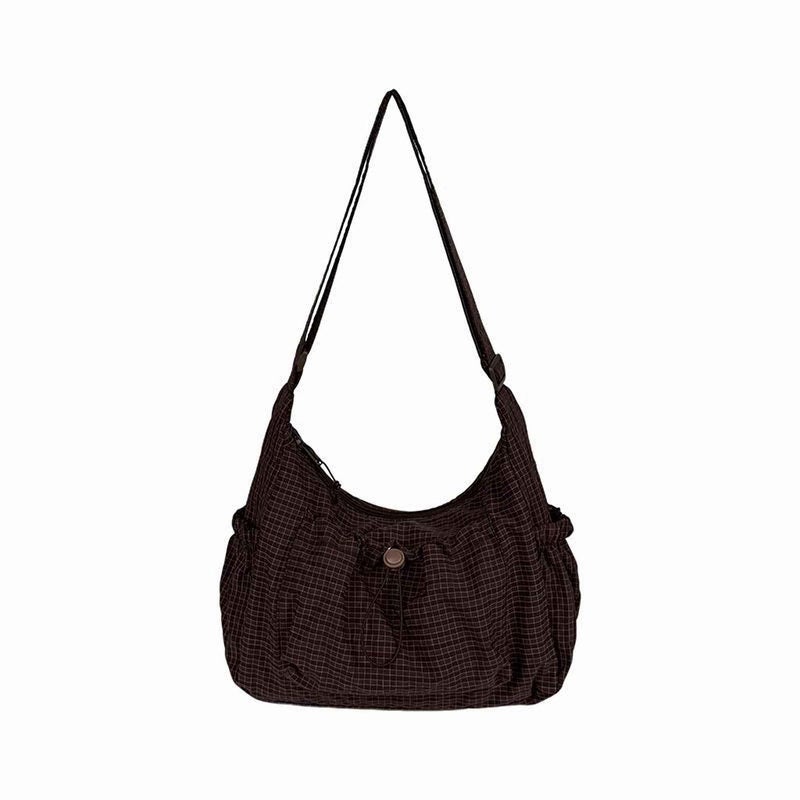 Winatehr Plaid Purse Crossbody Bags, Nylon Slouchy Hobo Crossbody Bag, Cute Messenger Bag for Women, Brown Crescent Crossbody Purse, Trendy Everyday Fall Purse for Aesthetic - Image 1