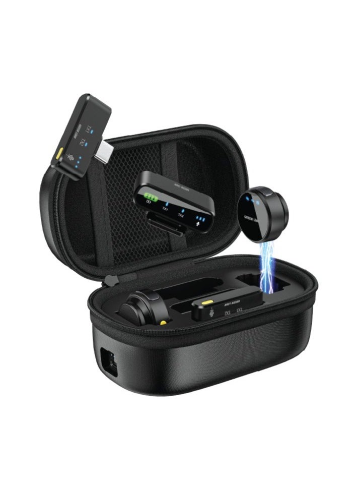 GREEN LION - 3 In 1 Microphone GM-85X / LED Display / Noise Reduction Mode / Includes: Type-C, Camera, Lightning Receiver/ 360° Omnidirectional / 3-Level Volume / Ultra-Mini Microphone - Black - Image 1