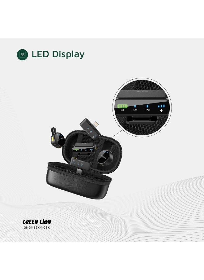 GREEN LION - 3 In 1 Microphone GM-85X / LED Display / Noise Reduction Mode / Includes: Type-C, Camera, Lightning Receiver/ 360° Omnidirectional / 3-Level Volume / Ultra-Mini Microphone - Black - Image 1
