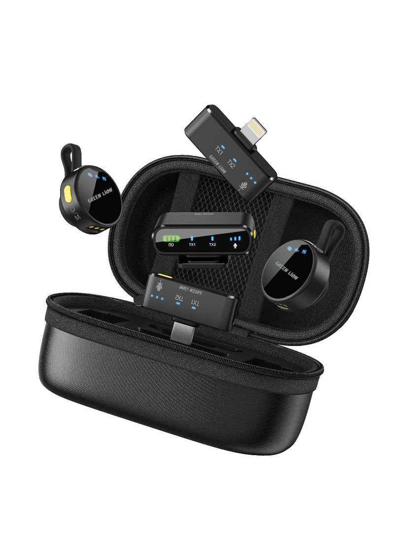 GREEN LION - 3 In 1 Microphone GM-85X / LED Display / Noise Reduction Mode / Includes: Type-C, Camera, Lightning Receiver/ 360° Omnidirectional / 3-Level Volume / Ultra-Mini Microphone - Black - Image 1
