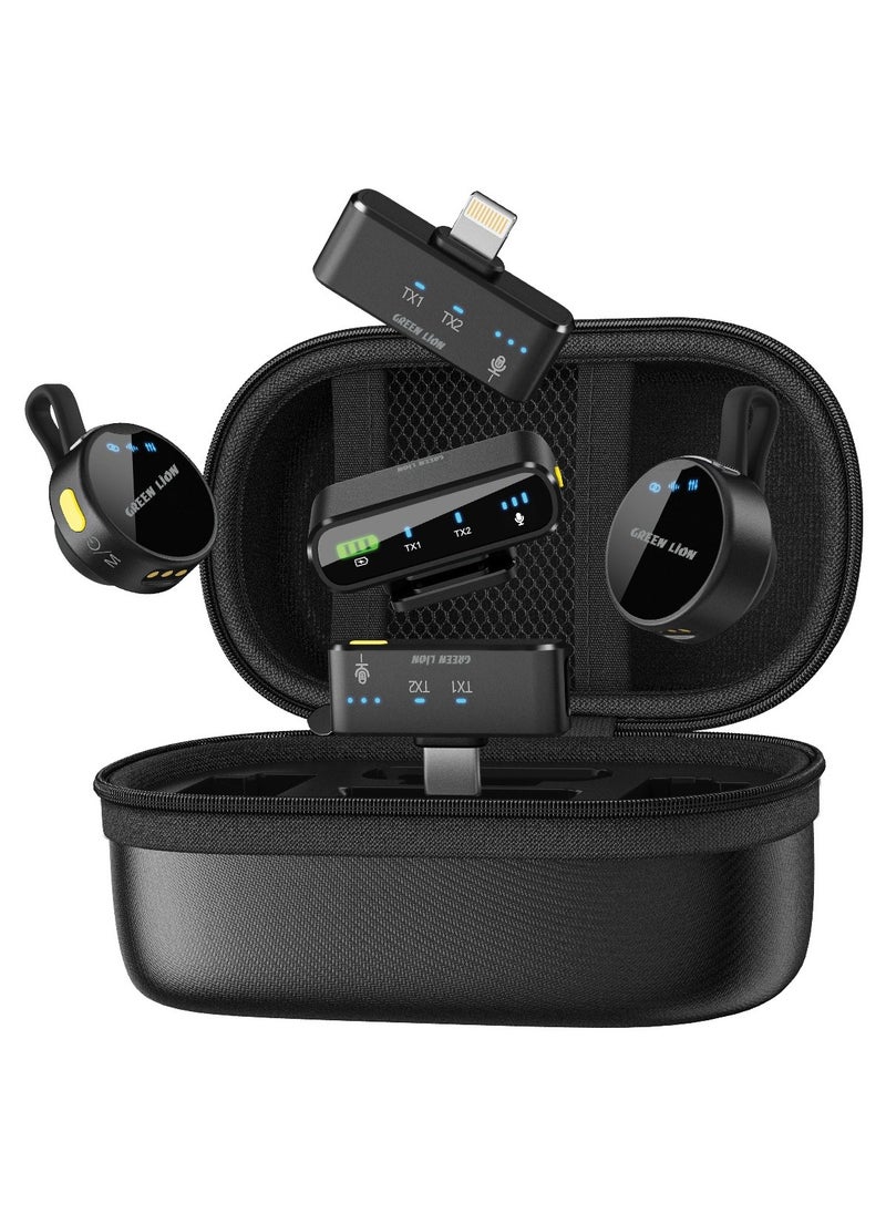 GREEN LION - 3 In 1 Microphone GM-85X / LED Display / Noise Reduction Mode / Includes: Type-C, Camera, Lightning Receiver/ 360° Omnidirectional / 3-Level Volume / Ultra-Mini Microphone - Black - Image 1
