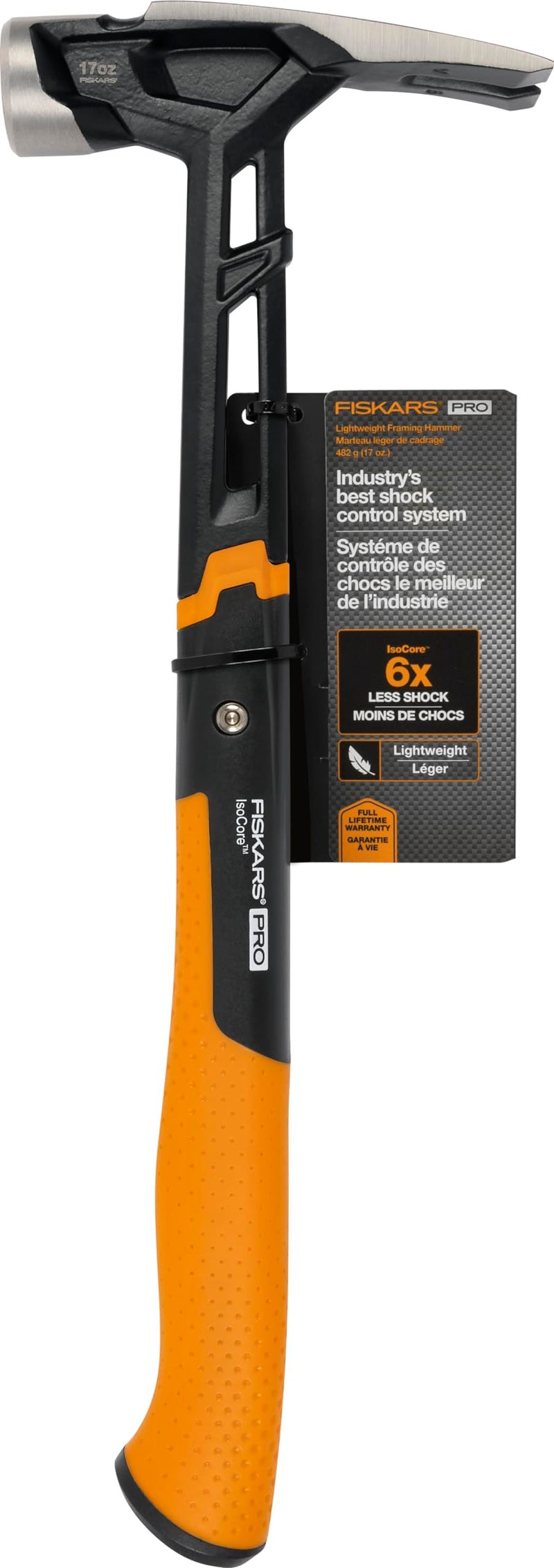Fiskars Pro IsoCore 17 oz Framing Hammer 16 with Rip Claw ShockAbsorbing Grip and Magnetic Nail Starter Drive Large Nails into Tough Wood Construction and Home Improvement Tools - Image 2