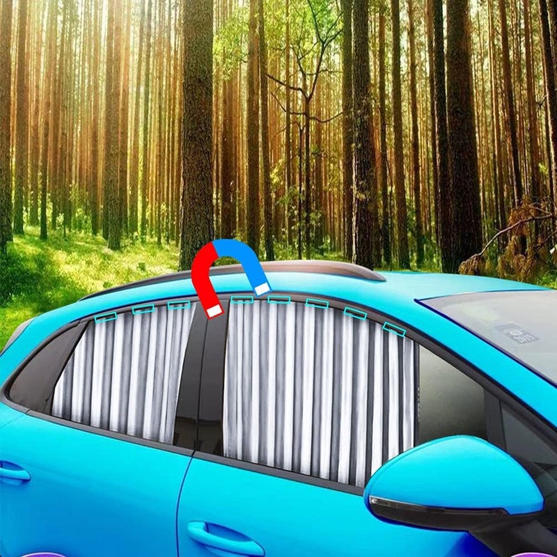 Ovege Car Window Shade -Car Side Window Sun Shade Car Curtain Pleated Silky UV Protection Privacy Baby Suction Magnetic (Silver, Front&Back 4pcs) - Image 1