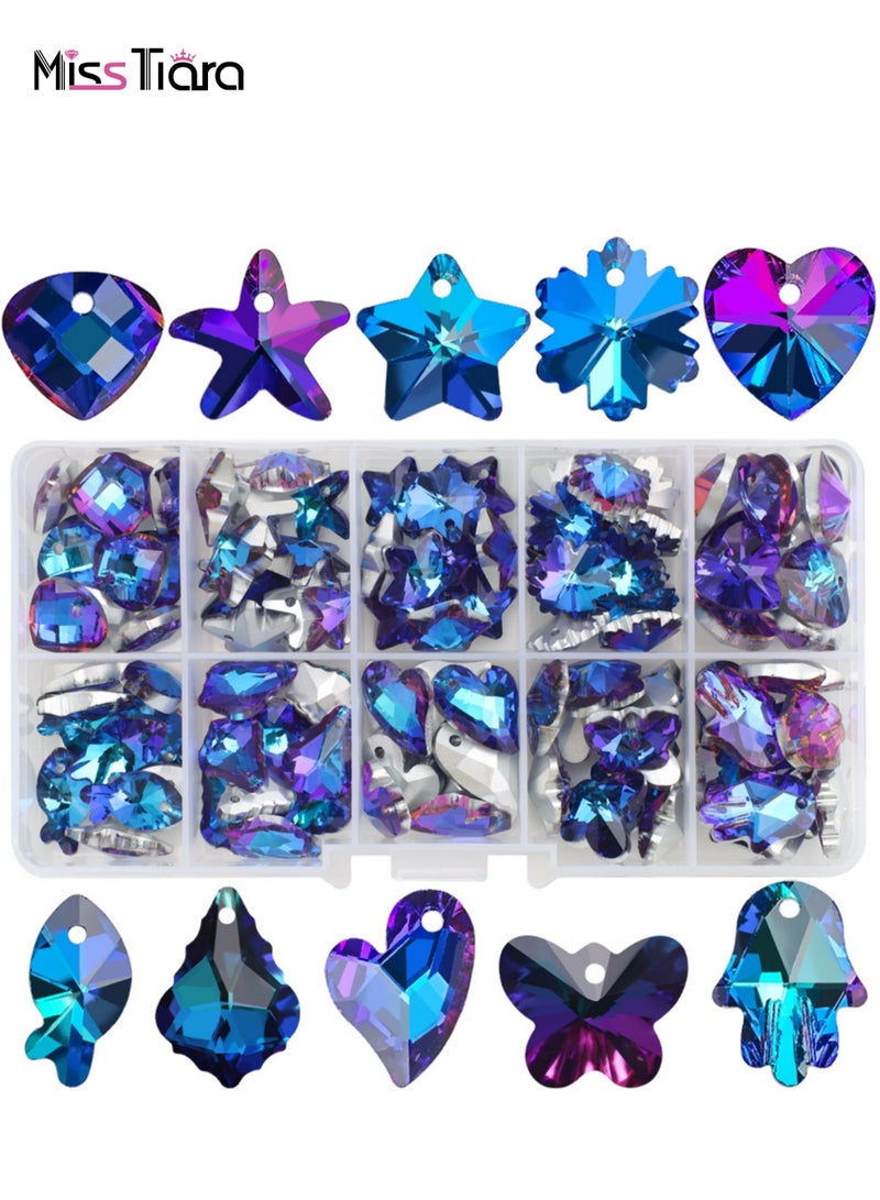 MissTiara 100pcs 10 types of Crystal Glass pendant Kit For Jewelry Bracelet Necklace And Art Craft  Include Butterfly Seashell starfish Ice flower etc.  - Image 1