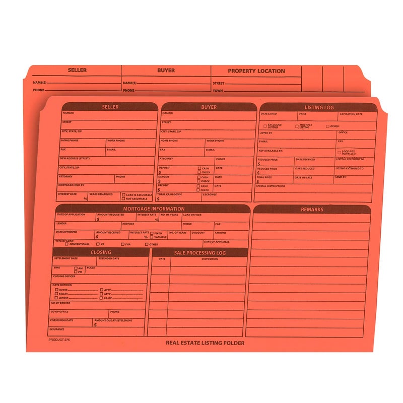 NextDayLabels Real Estate Listing Folder Right Panel List PrePrinted on Durable Card Stock with Closing Checklist and ColorCoded Dots for Organizing Orange Letter Size Pack of 25