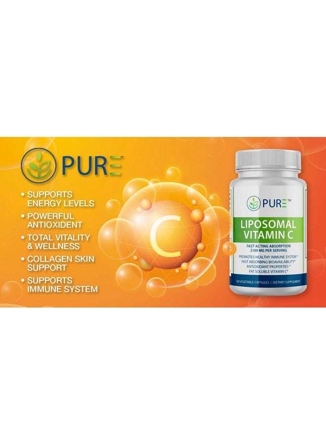 PURE Liposomal Vitamin C Capsules, 2100mg, Sunflower Lecithin, 180 Capsules, 60-Day Supply, Immune & Antioxidant Support - Image 2