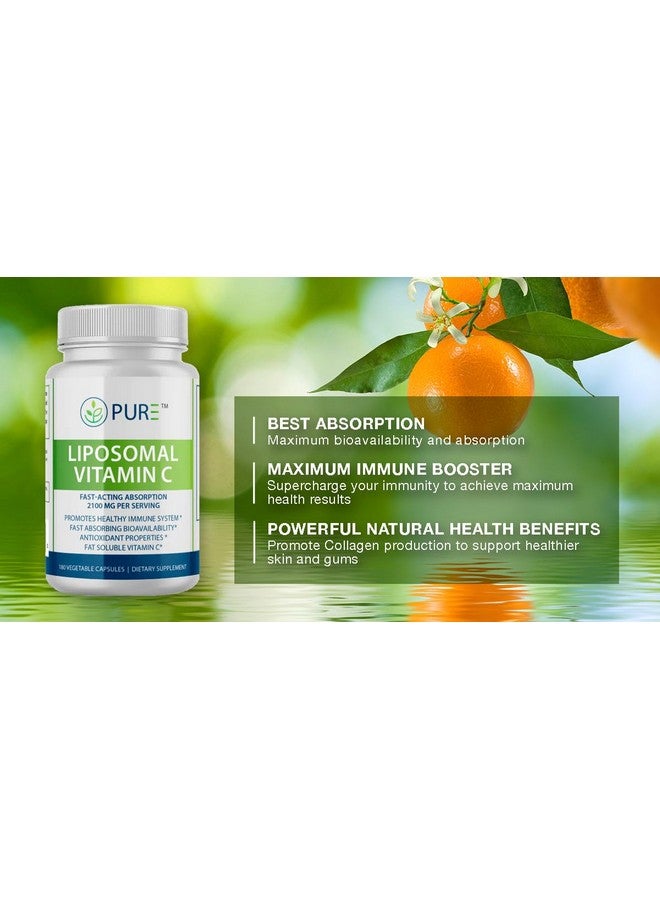 PURE Liposomal Vitamin C Capsules, 2100mg, Sunflower Lecithin, 180 Capsules, 60-Day Supply, Immune & Antioxidant Support - Image 3