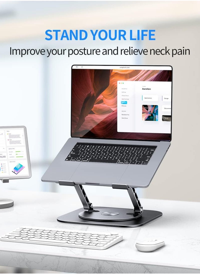 Generic - Aoife Adjustable Laptop Stand with 360 Degree Rotating Base, Practical and Convenient Foldable Design, Compatible with MacBook Pro/Air Notebook up to 16 Inch, Gray - Image 1