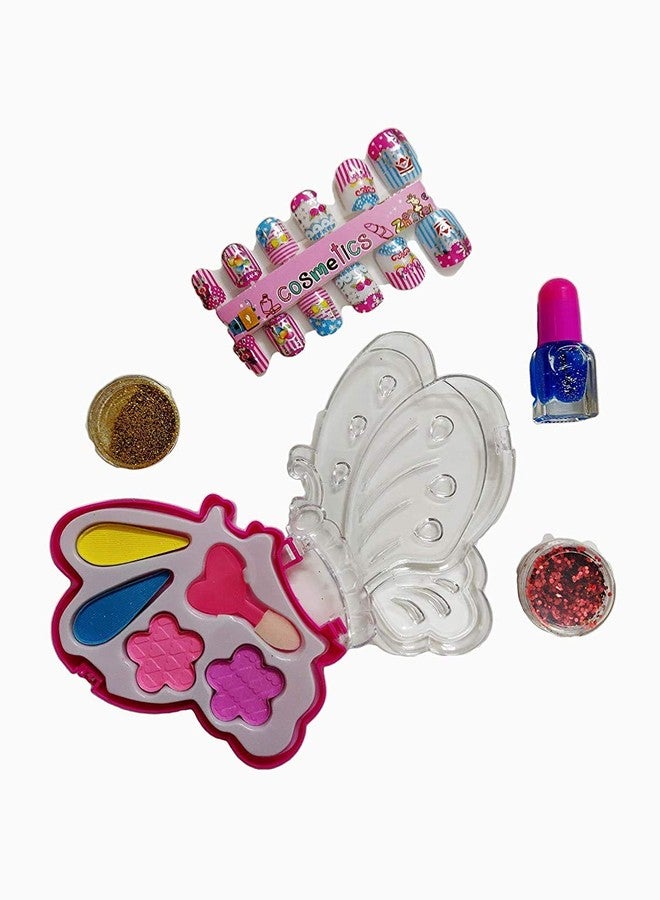 Arpit Mart Combo of 2 Pcs. Nail Art and Eye Shadow Kit for Kids Girls with 12 Artificial Nails with Tools and Glitters / Home Salon / Birthday Gift for Girls (Random Cute Nail Designs) - Image 2