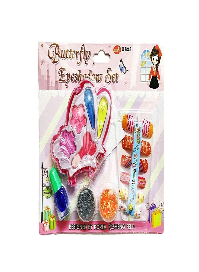 Arpit Mart Combo of 2 Pcs. Nail Art and Eye Shadow Kit for Kids Girls with 12 Artificial Nails with Tools and Glitters / Home Salon / Birthday Gift for Girls (Random Cute Nail Designs) - Image 3