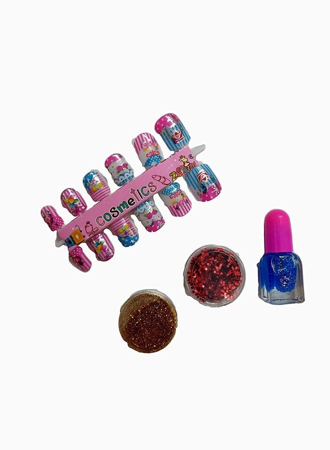 Arpit Mart Combo of 2 Pcs. Nail Art and Eye Shadow Kit for Kids Girls with 12 Artificial Nails with Tools and Glitters / Home Salon / Birthday Gift for Girls (Random Cute Nail Designs) - Image 5