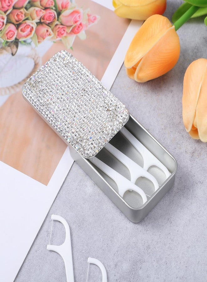 Skrfren 1 PC Dental Floss Portable Case, Bling Container Tooth Picks Dispenser Convenient Refillable Glide Floss Storage Container, Portable Bling Diamond Case for Travelling Flossing Solution, Silver - Image 5